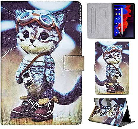 Auslbin Etui pour Tablette pour Galaxy Tab A7 Lite 8,7 Pouces 2021(SM-T220/T225),Coque Ultra Fine avec Fonction de Support Etui Intelligent en Cuir PU pour Samsung Galaxy A7 Lite - Chat d'aventure