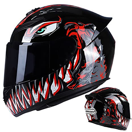 Motorrad Integralhelm,Motorrad Moped Street Bike Racing Casco Moto Helm Mit Extra Getöntem Visier DOT & ECE 22.05 Zugelassene Herren Und Damen Motorradhelme,Venom red,M
