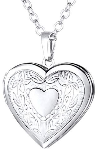 U7 Personalisiertes Medaillon zum Öffnen für Bilder Damen Mädchen Kinder Custom Herzkette Aufklappbar Weißgold Fotokette Heart Locket Necklace Modeschmuck für Valentinstag Muttertag