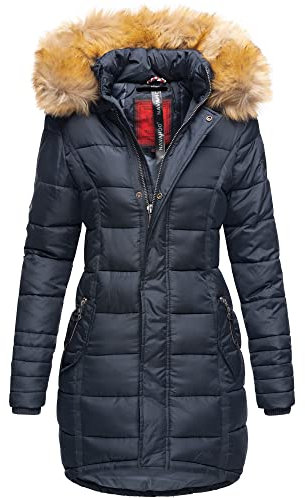 Navahoo Damen Winter Jacke Stepp Parka Mantel Winterjacke warm gefüttert Kunstpelz PAPAYA XS-XXL (DE/NL/SE/PL, Alphanumerisch, M, Regular, Regular, Blau)