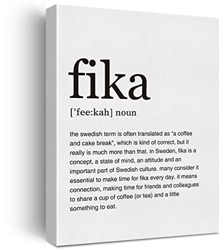 Fika Definition Print Canvas Wall Art Home Office Decor Modern Minimalist Painting 12x15 Canvas Swedish Poster Framed Ready to Hang Artwork