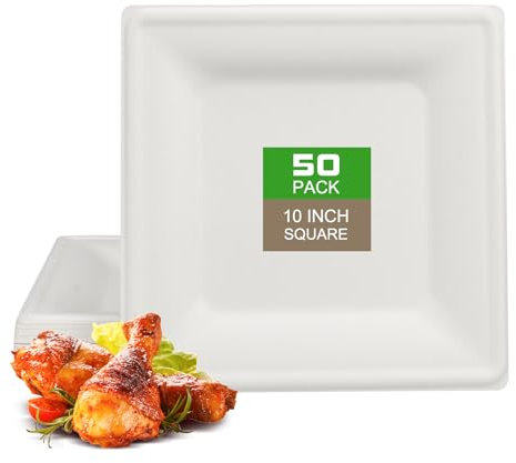 CVIUYO 30 Pack 10 inch Super Paper Plates,100% Biodegradable Compostable Large Disposable Plates, Eco Friendly Bagasse Plates Perfect for Patry, Picnic, BBQ, Birthday,Christmas