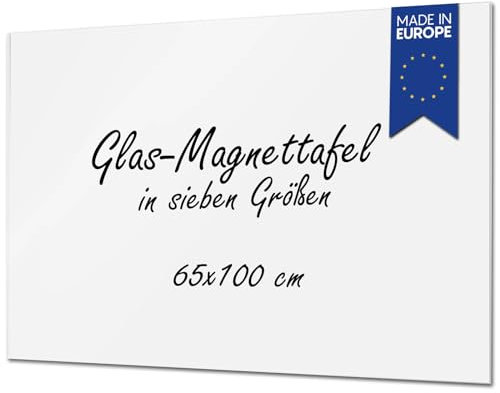 VISCOM® Tableau magnétique en verre à la surface inscriptible – Tableau noir sans cadre au design moderne – Tableau mural avec aimants néodyme, feutre & effaceur inclus – 65 x 100 cm, blanc