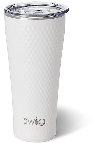 Swig Life 32oz Insulated Tumbler, Travel Coffee Tumbler with Lid, Cup Holder Friendly Travel Coffee Mug, Stainless Steel with Lid (Golf Ball)