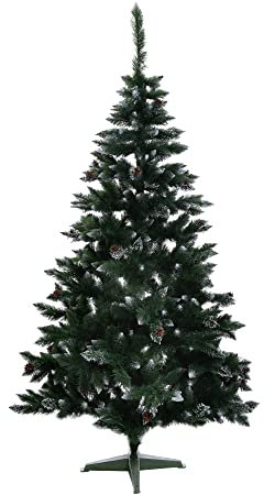 DekoPrinz® Weihnachtsbaum Bergamo 220 cm - künstliche Kiefer grün gefrostet mit Brokat und Zapfen