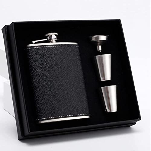 ZYWUOY Brocca di vino in acciaio inossidabile in pelle nera 8 oz/240 ml, brocca regalo set whisky brocca per uomo