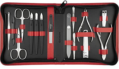 marQus Solingen Maniküre Set - 16 Teile in Kunstleder Etui handlich und weich - Komplett Kit für Nagelpflege mit allem für die Hand- und Fußpflege