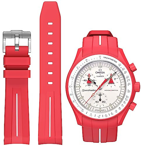 BONACE Armband für Omega x Swatch MoonSwatch/Rolex Uhr 20mm, Weiches Gummi Omega X Swatch Moonswatch Speedmaster Ersatzarmband,Gebogenes nahtloses Moonswatch Swatch Armband für Männer und Frauen