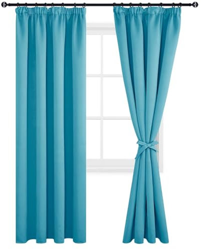 DWCN Verdunkelungsvorhang Gardinen mit Kräuselband Wohnzimmer Winter Vorhang Blickdicht, 228x167cm(HöhexBreite), Türkis, 2er Set