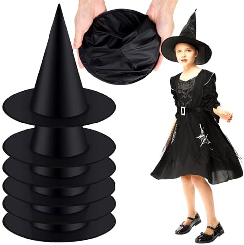 ZXYue Hexenhut, 6 StückeHexenhut Schwarz Halloween Party Hüte Kostüm Zubehör HalloweenHexenhut Schwarz Hexenhut Deko Halloween Zauberer Hut für Erwachsene Kinder Cosplay Hexen Kostüm Zubehör