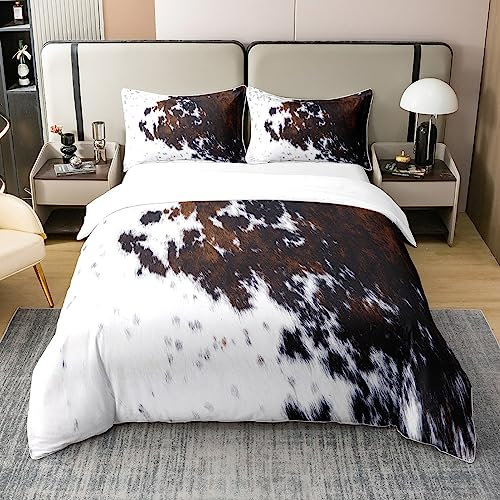 Loussiesd Kuh-Bettwäsche-Set, 100 % Baumwolle, King-Size, Rindsleder, Baumwoll-Bettwäsche-Set, Bauernhaus, Wester, Bauernhof, Tier-Tagesdecke
