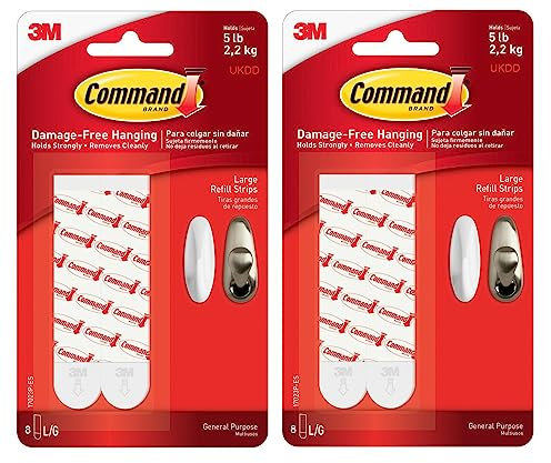 UKDeals Direct UKDD® Command 17023P-ES Mounting Refill Strips white Replacement Refills Pk of 10 (2 Packs = 16 Adhesive Strips)
