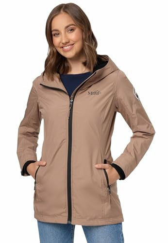 MARIKOO Übergangsjacke Damen (XS-XXL) - Atmungsaktiv, Innen Samtweicher Stoff, Kapuze, Winddicht - leichte Jacke lang - Stehkragen, 3 Taschen, verlängerter Zipper