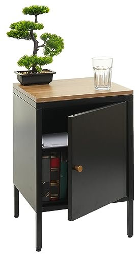 Mendler Nachttisch HWC-L84, Nachtschrank Kommode Beistelltisch Schrank, Metall 63x40x40cm, Melaminbeschichtet - schwarz