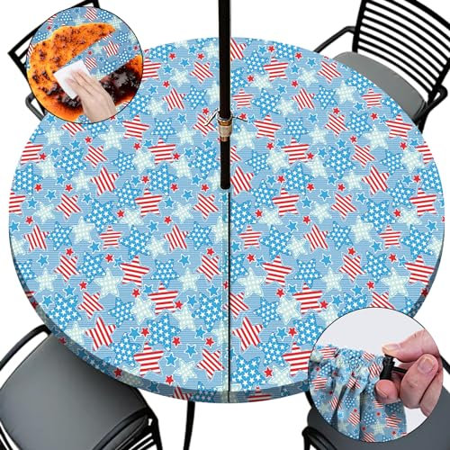 opstellen Nappe ronde avec trou de parasol et fermeture éclair - Imperméable - Ajustée - Pour table de terrasse, extérieur, camping, extérieur, pique-nique, camping, extérieur - 101,6 à 111,8 cm -