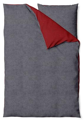 Traumschloss Melange Flanell Wende-Bettwäsche in rot, 100% Baumwolle, 135x200cm 80x80cm, mit Reißverschluss, Made IN Green by Oeko-TEX