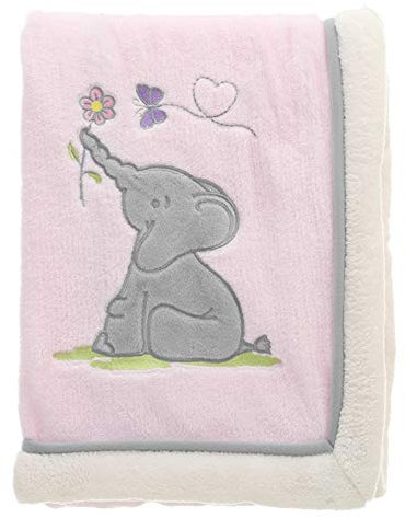 Cartoon-Elefant-Stickerei, Kleinkind-Bettdecke, kompatibel mit Babys, Mädchen und Jungen, dicke, warme Flanell-Fleece-Empfangsdecke (76,2 x 99,1 cm), rosa Elefant, komplettes Bettwäsche-Set (rosa Ele