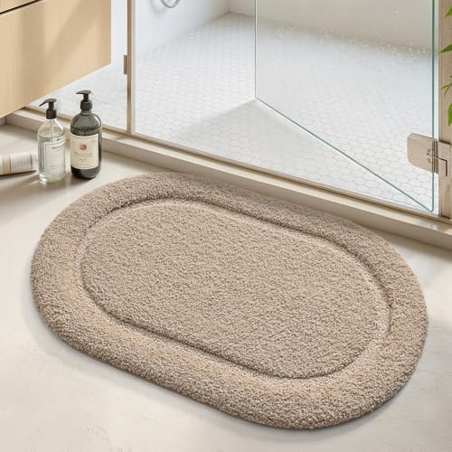 COLOR&GEOMETRY Beige Badteppich rutschfest Waschbar 50x80 cm, Weich Badezimmerteppich Super Saugfähig Badematte rutschfest waschbar Badvorleger für Dusche, Badezimmer, Badewanne, Eitelkeit