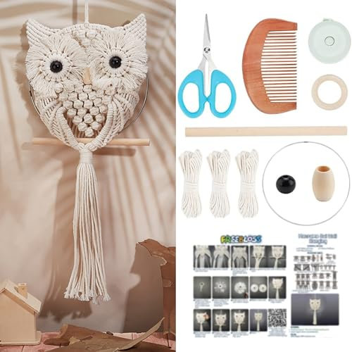FREEBLOSS Kit Macramé Hibou - Décoration Murale Avec Instructions - Set Complet pour Débutant - Tapisserie Murale