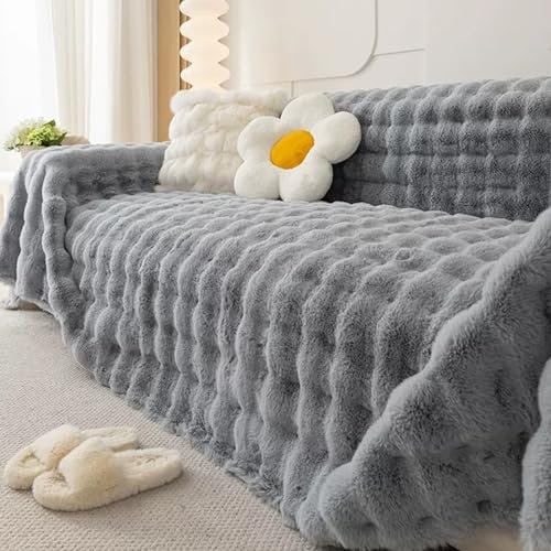 PlüSch Sofa üBerwurfdecke 1 2 3 4-Sitzer Anti-Rutsch Sofabezug L/U-Form Couch-Katzen-Anti-Kratz-Schutz-Sofa üBerzug Mehrzweck üBerwurfe Decken FüR Schlafsofa/Lounge-Sessel/Strand(180X420cm,Grey)