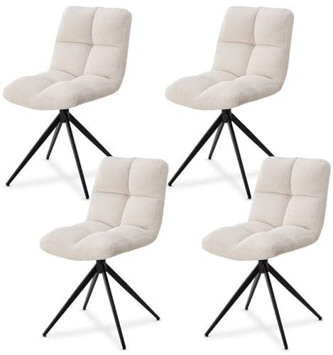 Juskys Drehstuhl Dallas 4er Set - Esszimmerstühle drehbar, Stoff Bezug - Stuhl bis 120 kg belastbar - Stühle Esszimmer, Esszimmerstuhl Cord Beige