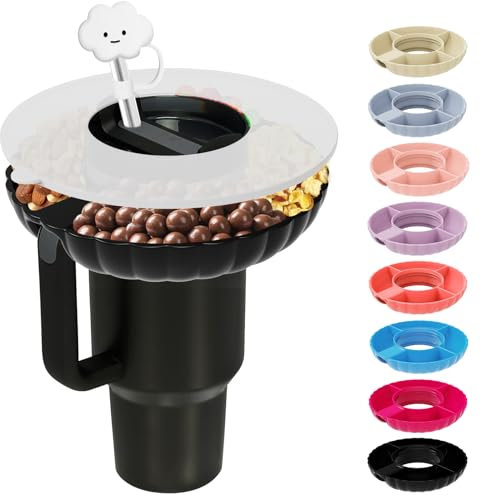Incolumitas Stanley Snack Tray, Food Grade Silicone Bowl for 40 oz Cup With Straws Cover, Tumbler Accessory (Black)