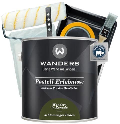 Wanders Pastell Erlebnisse Wandfarbe 2,5L (schlammiger Boden, Dunkelgrün) inkl. Streichset Basic – Premium Kreidefarbe, Leichte Anwendung, Hochdeckend, Ultramatt, Perfekt für Heim-DIY