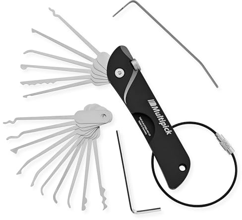 Multipick Couteau de Poche Noir [7 Outils | +10 Lames] Lockpick - Cle Passe Partout Porte - Clé Passe Partout universelle - Crochet Serrure - Lockpicking - Clé universelle