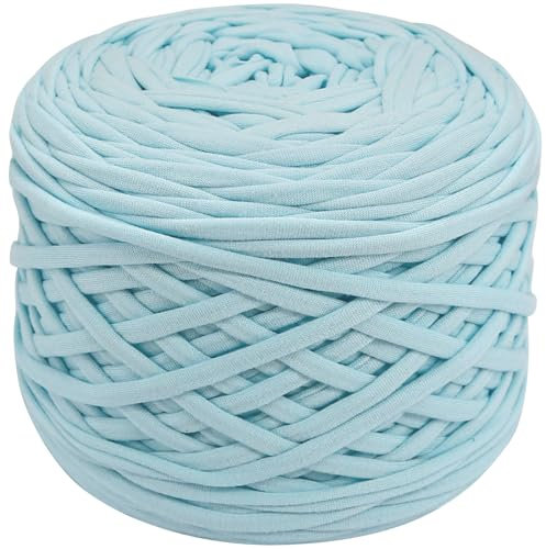 400g T-Shirt Garn Elastische Stoff für DIY Stricken, 130 Yards Spaghetti Garn Dicke für Hand DIY Tasche Korb Kissen Häkeln Projekte, Home Decor (Aqua Blau)