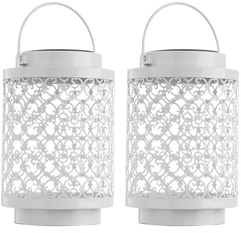 etc-shop Solarlampen für Außen Gartendeko Laterne orientalische Lampe Solar Laternen für draußen Metall weiß, orientalisch, LED, DxH 13x18 cm, 2er Set