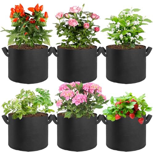 PIWOSGOL 6 Stück Pflanzsack, 11L Aus Stoff, Home Grow-Bag, Stofftopf, Aus Vliesstoff, Kartoffelsack Mit Griff Aus Filzstoff für Kartoffeln, Erdbeeren, Tomaten, Gemüse, Blumen