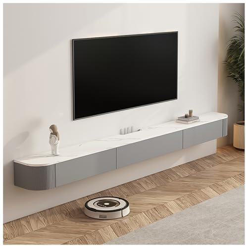 Soporte flotante para TV, consola multimedia de entretenimiento con puerta de almacenamiento, armario de TV montado en la pared con estantes flotantes (gris, 150 cm)