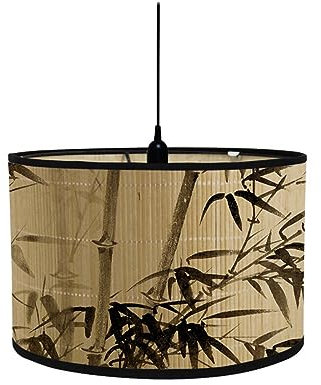 Générique Moderne Abat-Jour de Lampe de Table à Suspension de Plafonnier Tambour, Modèle Abat-Jour de Table sur Pied pour Chambre à Coucher, Salon, Cuisine, Couloir, Salon (Feuilles de Bambou)