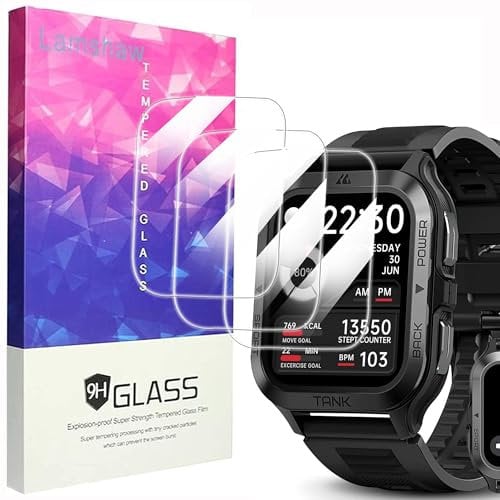 Blueshaweu Screen Protector Compatible with Kospet Smartwatch Men's 1.85 Inch Tank M2, 9H Hardness Tempered Glass Screen Protector [Pack of 3] Compatible with Kospet Tank M2 Smartwatch (HD)