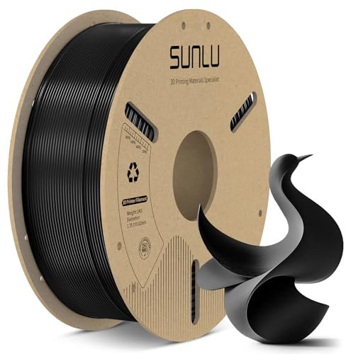 SUNLU PLA Filament 1.75mm, 3D Drucker Filament 1.75mm ±0.02mm, passend für die meisten FDM 3D Drucker, 1KG Pappspule. (Schwarz)