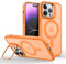 Galful Magnetisch Handyhülle für iPhone 15 Pro Max Hülle mit Ständer,Matt Schutzhülle iPhone 15 Pro Max Case Integrierter Kamera Ringständer Transluzent Hülle Anti-Fingerabdruck Stoßfest Cover-Orange