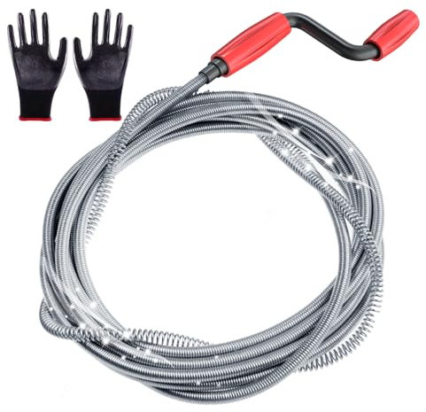 DKBT Professional Drain Unblocker Tool 5M 16.4 ft with Spring Flexible Toilet Plumbing Snake Sink Unblocker Wire Drain Auger Cleaning Tool with Glove for Sewer Bathroom Drainage Kitchen Sink