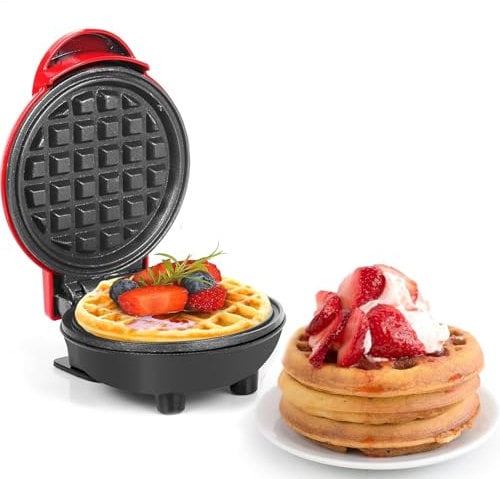 OXNSHEJW Mini Waffle Maker, Non-Stick Waffle Iron Machine Electric Mini Pancake Maker with Ready Indicator, Compact Waffle Maker for Waffles, Sweet Snacks, Desserts, Grilled Cheese, Red