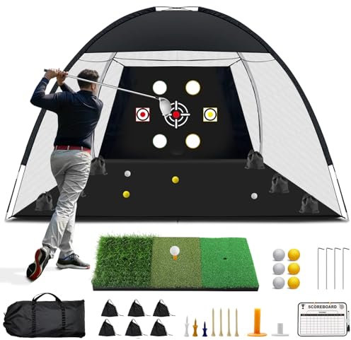 Golf-Netz, 3 x 2,1 m, Golf-Übungsnetz mit Tri-Rasen-Golfmatte, Ball, Tee, Tasche, All-in-One-Multziel-Golf-Schlaghilfe-Netz, Outdoor-Golf-Chipping-Trainingsnetze für Hinterhof, Geschenk für