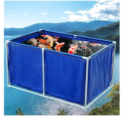 Zfmnoyev Laghetto Pieghevole in PVC con Struttura in Acciaio E Valvola di Scarico, Laghetto Portatile in Tela di Grande capacità, Grande Piscina per Acquacoltura, Acquario da Esterno(1x1x0.6m)