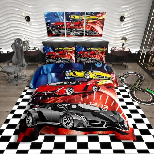 richhome Racing Bettwäsche Extreme Sports Bettbezug 140 x 200 cm Wettbewerb Motorsport Bettwäsche-Set Jungen Mädchen Jugendliche Dekoration Stil Auto Cool Bettwäsche Set