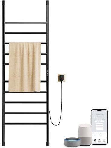 OihPaw Scaldasalviette Elettrico,Termoarredo Elettrico Bagno da Terra Tipo Scala,WiFi Porta Asciugamani Elettrico,1700×550mm scaldasalviette Elettrico Bagno,con Interruttore Touch e Timer (Nero)