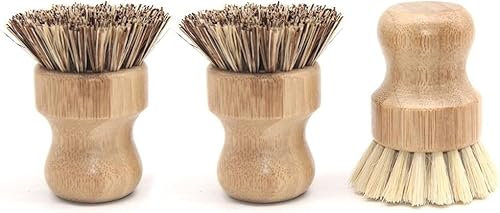 3PCS Bamboo Dish Brush, Kitchen Cleaning Scrubbing Brushes, Eco Natural Wood Sisal Fibre Bristle Dish Brush for Dish Washing Cast Iron Pots Pans Skillet Sink (C2 S1)