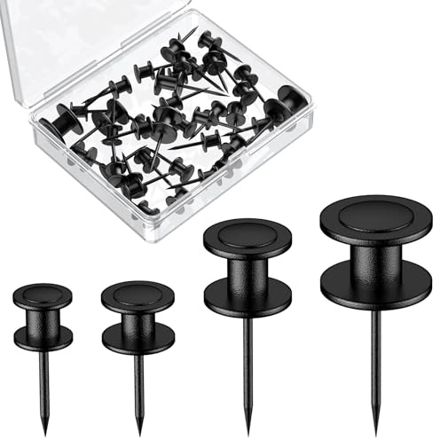 Uniclife 20 Pcs Thumb Tacks, Double Headed Picture Hangers, 4 Size Push Pins for Wall, Picture Hanging Nails, Long Wall Hooks for Pictures Photo Frame Tapestry and Decor, Black