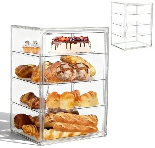 GBKDQQ Contenitore per pane grande trasparente con porta magnetica, vetrina in acrilico, 4 strati, regolabile, per armadio, bancone, appartamento e casa (40 x 30 x 25 cm)