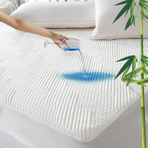 GRT Protège Matelas 140x190 cm Fibre de Bambou, Alèse Certifié Oeko-TEX, Surmatelas Imperméable Respirant,Bonnet jusqu'à 30cm avec Élasticité Tout Autour