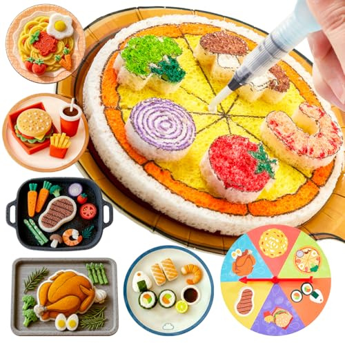 Shuttle Art 104 Pcs Magic Puffy Paint Kit,Food Sponge Painting Set | Magic Foam Texture Painting Kit: 34 Food Puffy Art Foam Pieces, Paper Plates, Forks & Knives, 12 Acrylic Paint Markers