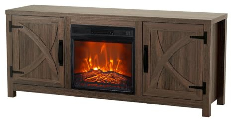 Parrot Uncle TV Stand with Fireplace for Tvs Up To 65 Inch, Media Entertainment Center With Storage Cabinets, Brown Modern TV Cabinet For Living Room
