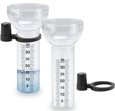 Vunanvu 2 Stück Regenmesser Glas 35 mm/m² Niederschlagsmesser Garten mit Halterung Regenmesser Ersatzglas Frostsicher für Garten Regen Messbecher für Außen Regenmenge Messen Regenwassermesser