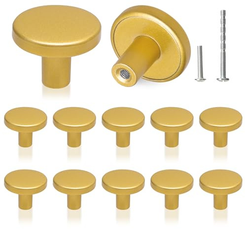 YSDMY 12 Pcs Cupboard Knobs,Door Knobs for Cupboards Cupboard Handles 30mm Round Kitchen Door knobs with Two Size Screws, Antique Knobs Pull Handle for Cupboard Wardrobe Furniture Hardware(Gold)